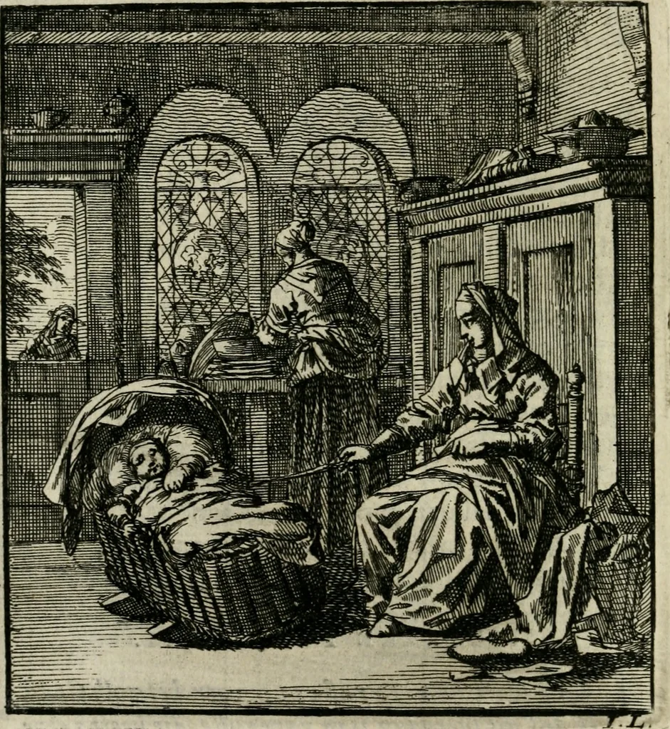An illustration from Het leerzaam huisraad : vertoond in vyftig konstige figuuren, met godlyke spreuken en stichtelyke verzen, 1731, leaf 123