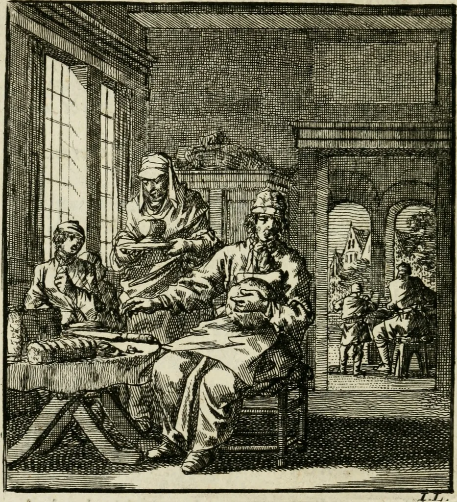 An illustration from Het leerzaam huisraad : vertoond in vyftig konstige figuuren, met godlyke spreuken en stichtelyke verzen, 1731, leaf 143