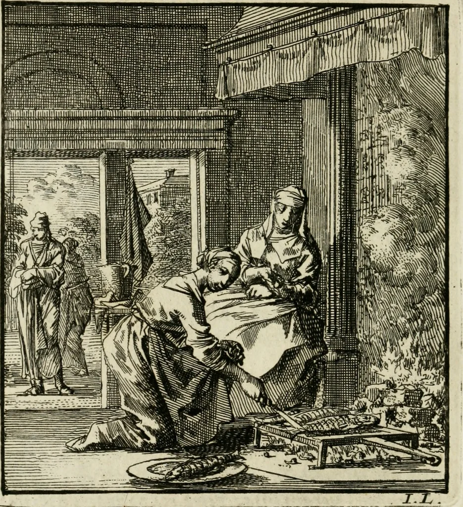 An illustration from Het leerzaam huisraad : vertoond in vyftig konstige figuuren, met godlyke spreuken en stichtelyke verzen, 1731, leaf 147