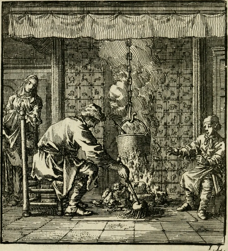 An illustration from Het leerzaam huisraad : vertoond in vyftig konstige figuuren, met godlyke spreuken en stichtelyke verzen, 1731, leaf 155