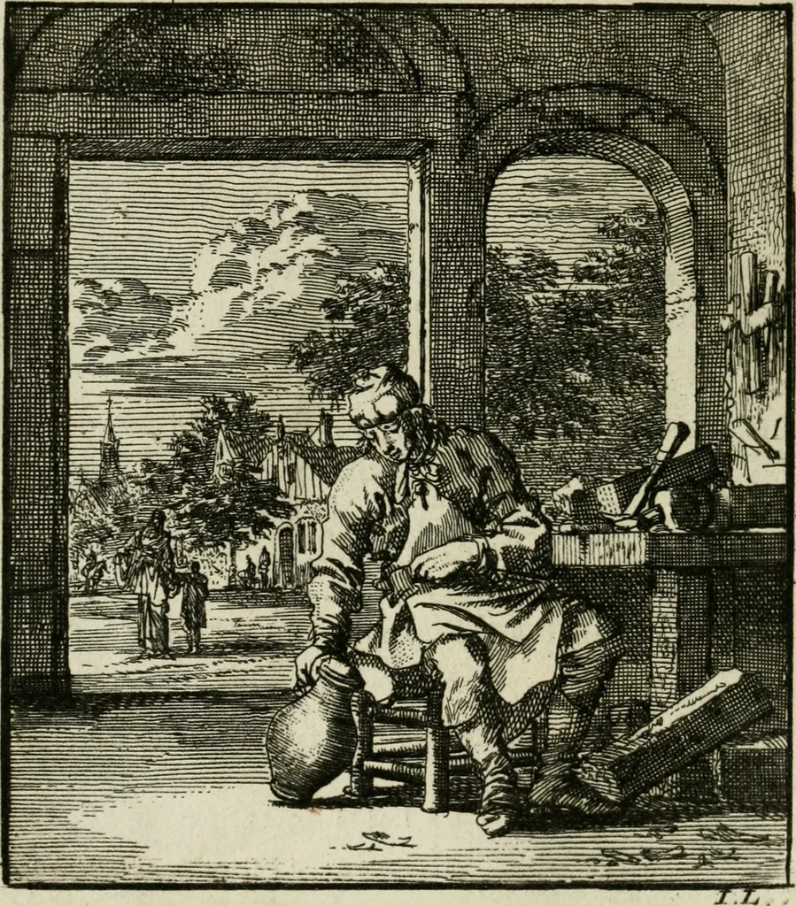 An illustration from Het leerzaam huisraad : vertoond in vyftig konstige figuuren, met godlyke spreuken en stichtelyke verzen, 1731, leaf 165