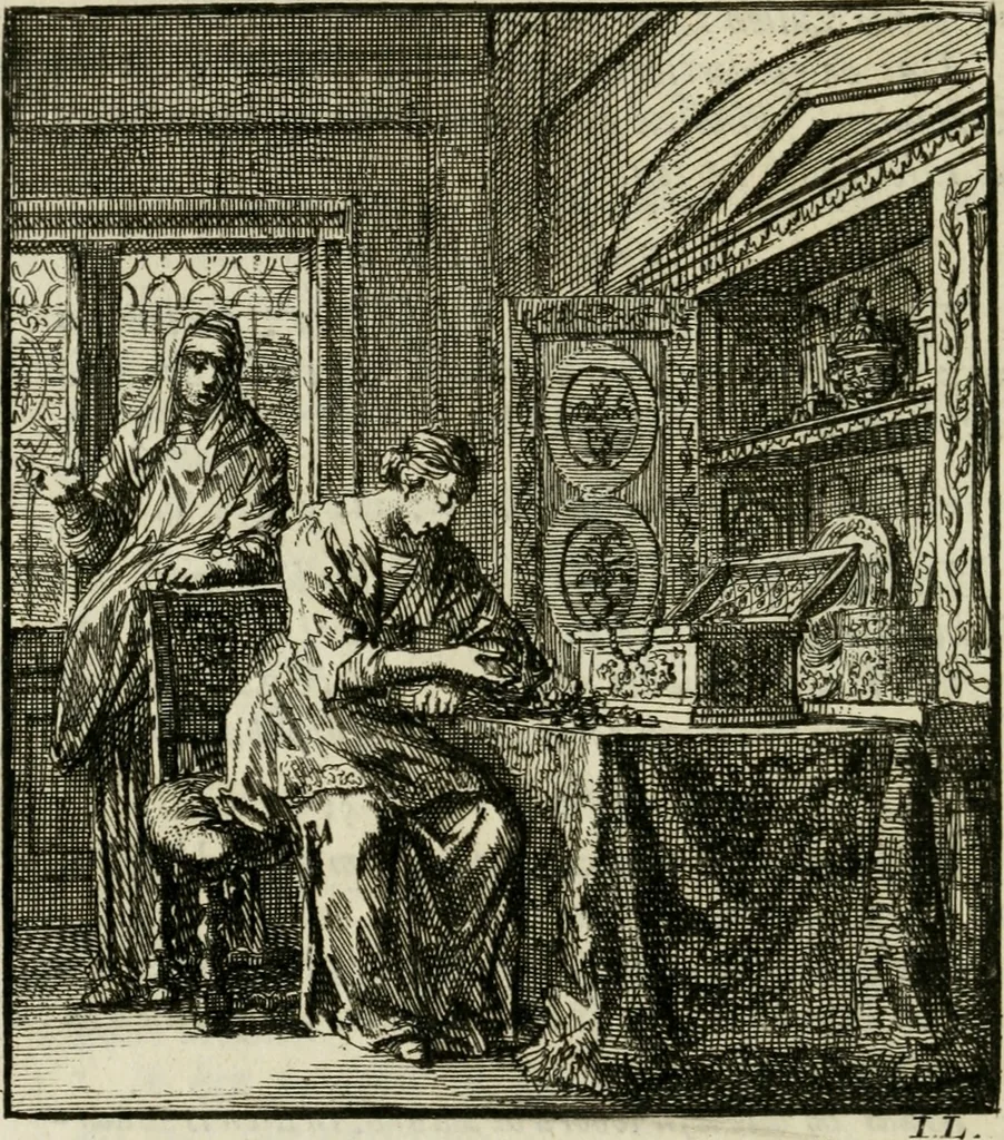 An illustration from Het leerzaam huisraad : vertoond in vyftig konstige figuuren, met godlyke spreuken en stichtelyke verzen, 1731, leaf 189