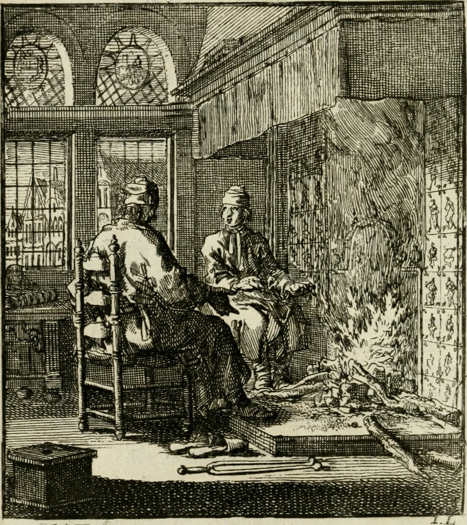 An illustration from Het leerzaam huisraad : vertoond in vyftig konstige figuuren, met godlyke spreuken en stichtelyke verzen, 1731, leaf 25