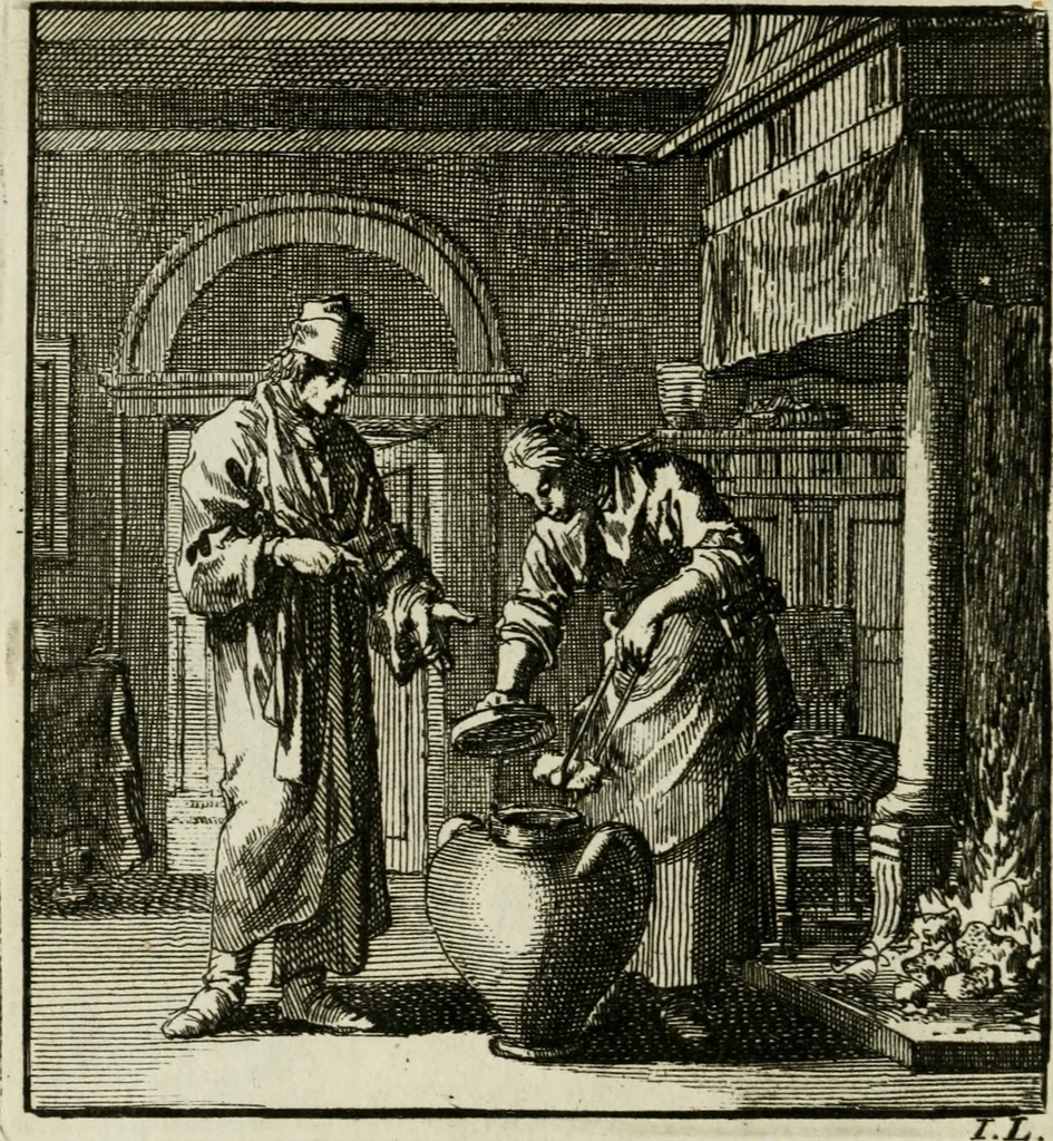 An illustration from Het leerzaam huisraad : vertoond in vyftig konstige figuuren, met godlyke spreuken en stichtelyke verzen, 1731, leaf 31
