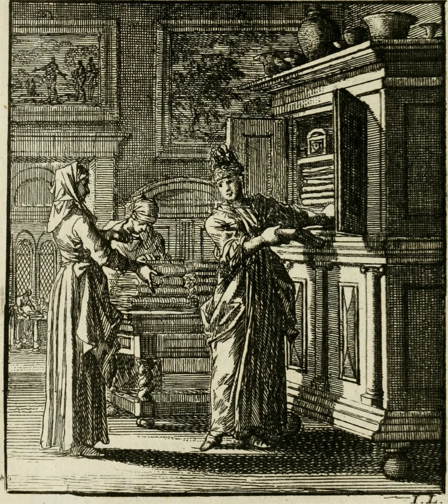An illustration from Het leerzaam huisraad : vertoond in vyftig konstige figuuren, met godlyke spreuken en stichtelyke verzen, 1731, leaf 35