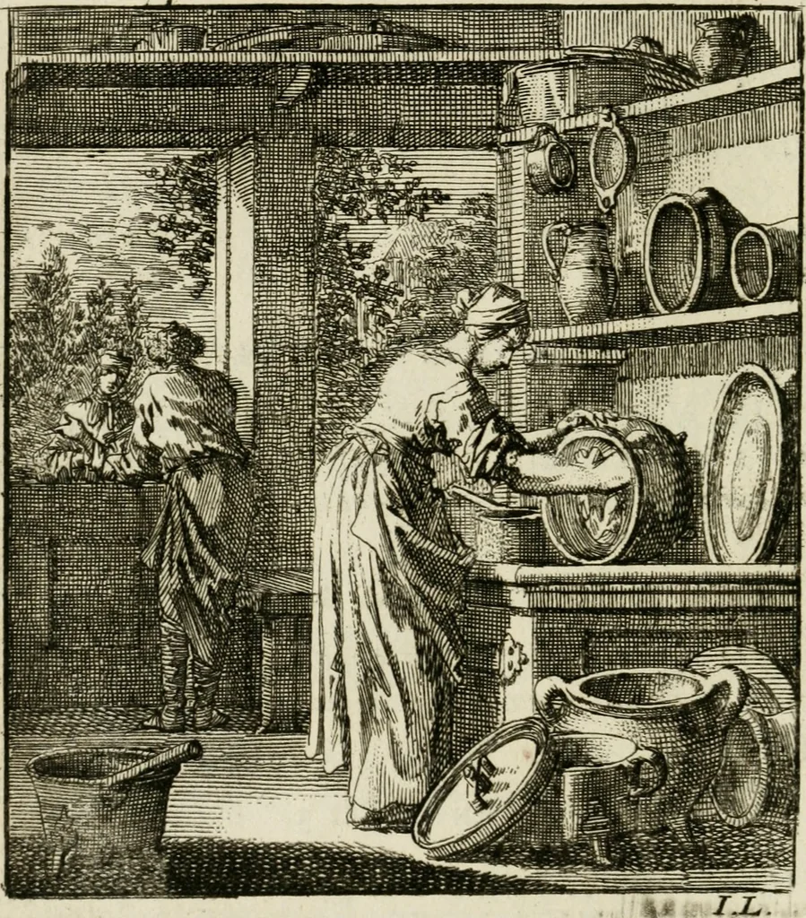 An illustration from Het leerzaam huisraad : vertoond in vyftig konstige figuuren, met godlyke spreuken en stichtelyke verzen, 1731, leaf 47