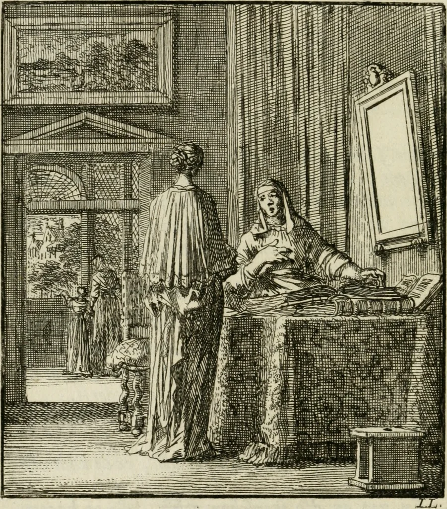 An illustration from Het leerzaam huisraad : vertoond in vyftig konstige figuuren, met godlyke spreuken en stichtelyke verzen, 1731, leaf 67