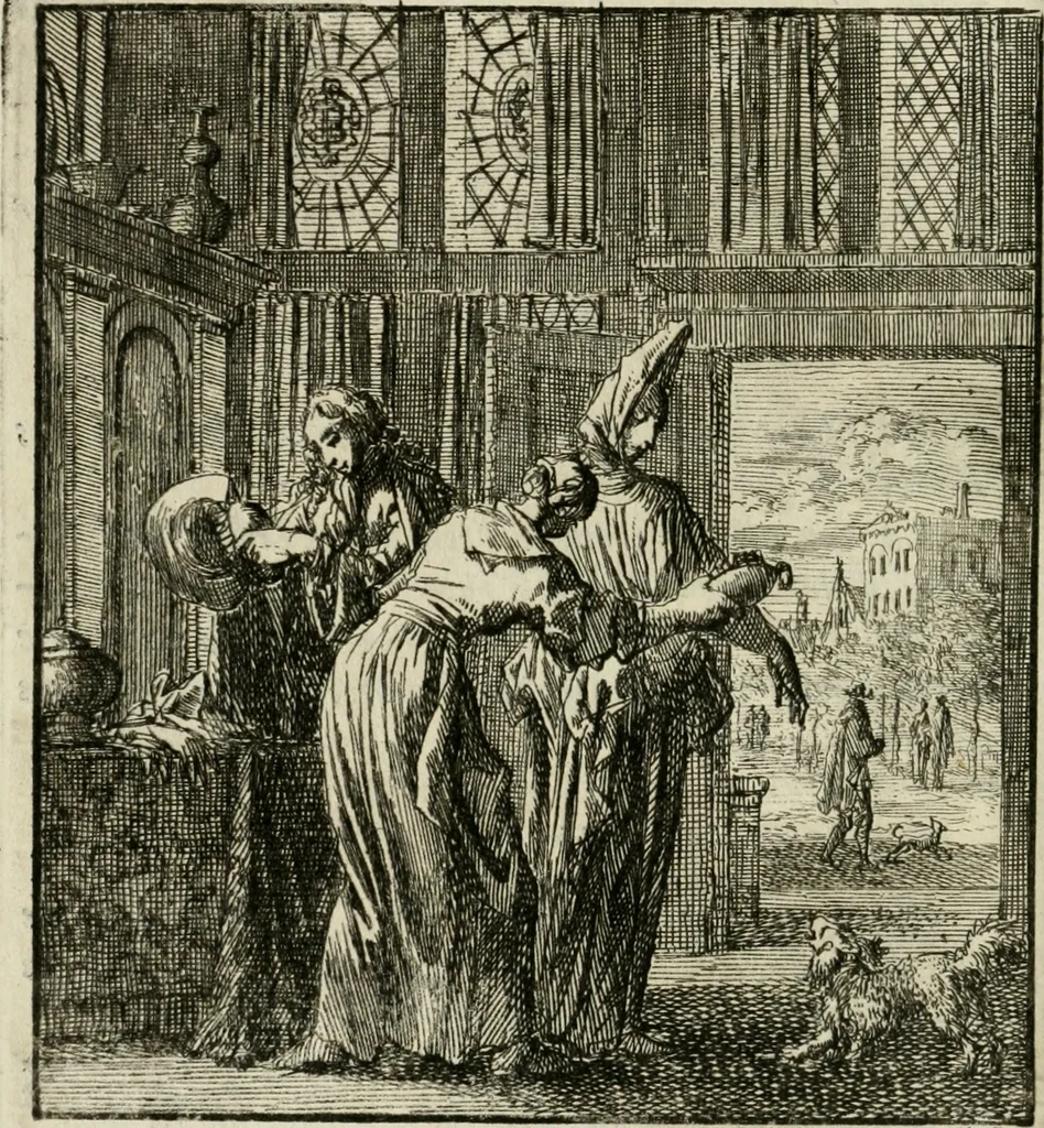 An illustration from Het leerzaam huisraad : vertoond in vyftig konstige figuuren, met godlyke spreuken en stichtelyke verzen, 1731, leaf 71