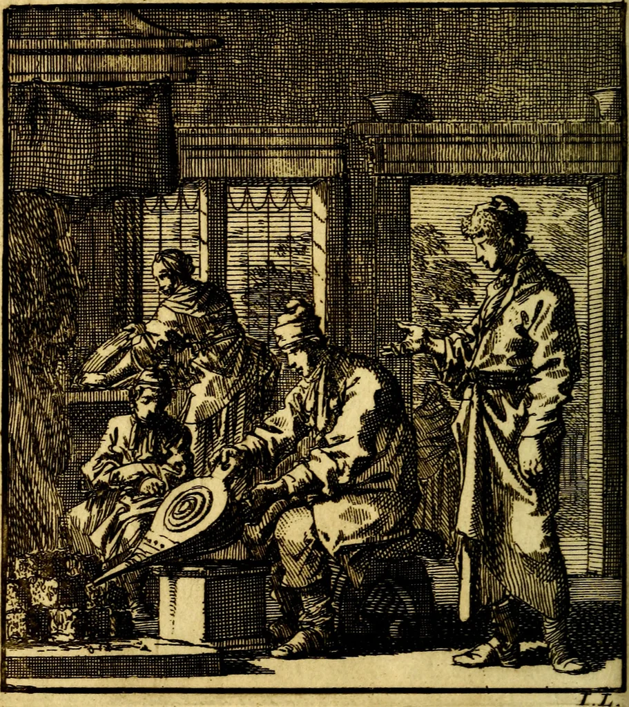An illustration from Het leezaam huisraad, vertoond in vyftig konstige figuuren, met godlyke spruken en stichtelyke verzen, 1711, leaf 105