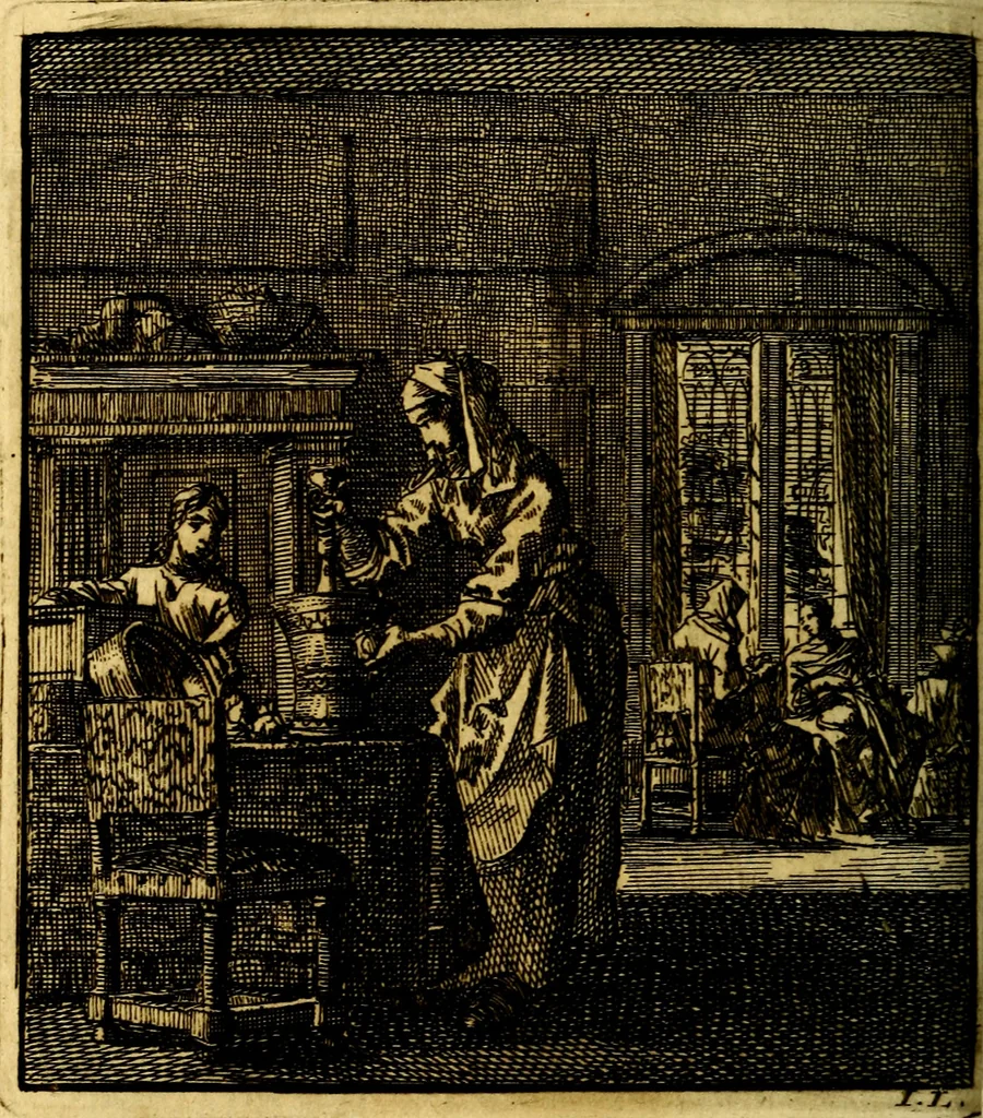 An illustration from Het leezaam huisraad, vertoond in vyftig konstige figuuren, met godlyke spruken en stichtelyke verzen, 1711, leaf 117