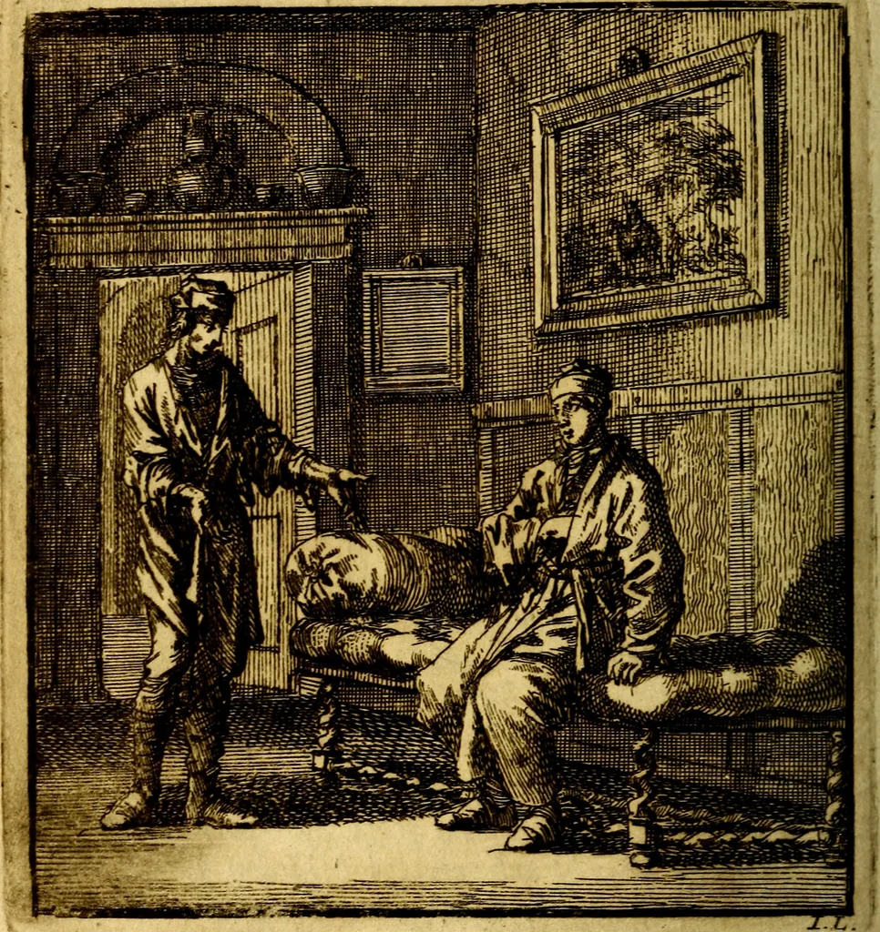 An illustration from Het leezaam huisraad, vertoond in vyftig konstige figuuren, met godlyke spruken en stichtelyke verzen, 1711, leaf 121
