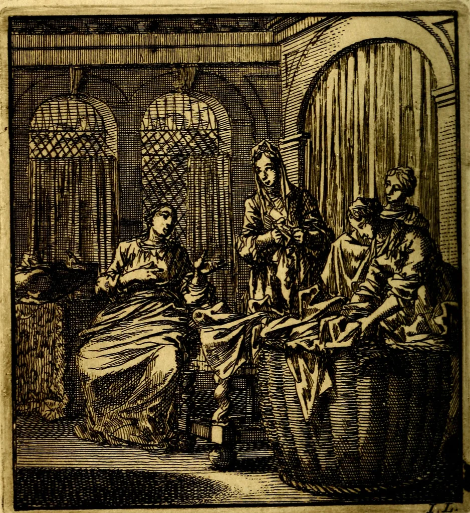 An illustration from Het leezaam huisraad, vertoond in vyftig konstige figuuren, met godlyke spruken en stichtelyke verzen, 1711, leaf 127