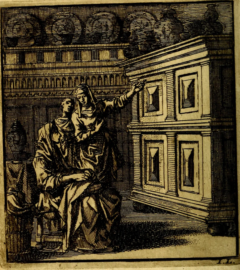 An illustration from Het leezaam huisraad, vertoond in vyftig konstige figuuren, met godlyke spruken en stichtelyke verzen, 1711, leaf 131
