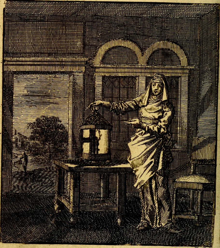 An illustration from Het leezaam huisraad, vertoond in vyftig konstige figuuren, met godlyke spruken en stichtelyke verzen, 1711, leaf 169
