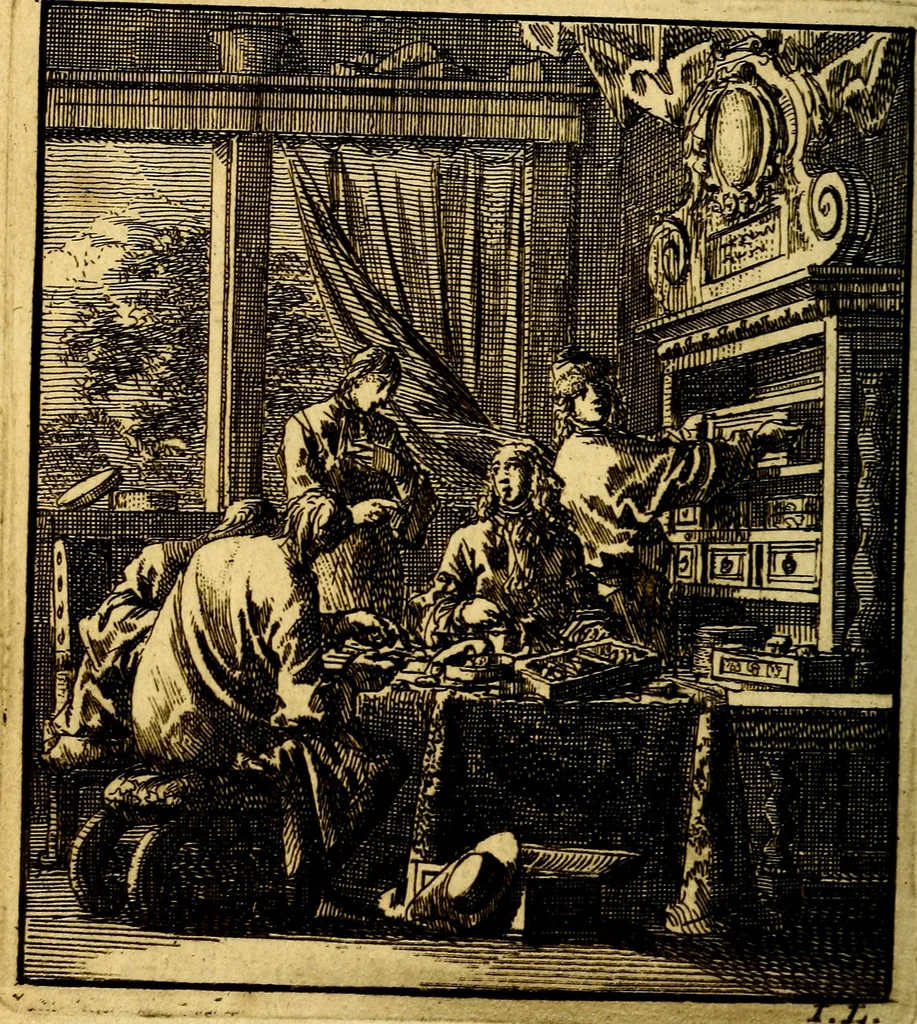 An illustration from Het leezaam huisraad, vertoond in vyftig konstige figuuren, met godlyke spruken en stichtelyke verzen, 1711, leaf 177