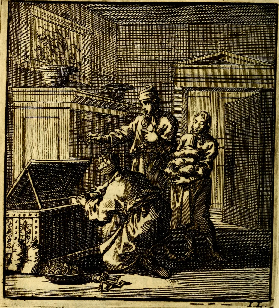 An illustration from Het leezaam huisraad, vertoond in vyftig konstige figuuren, met godlyke spruken en stichtelyke verzen, 1711, leaf 39
