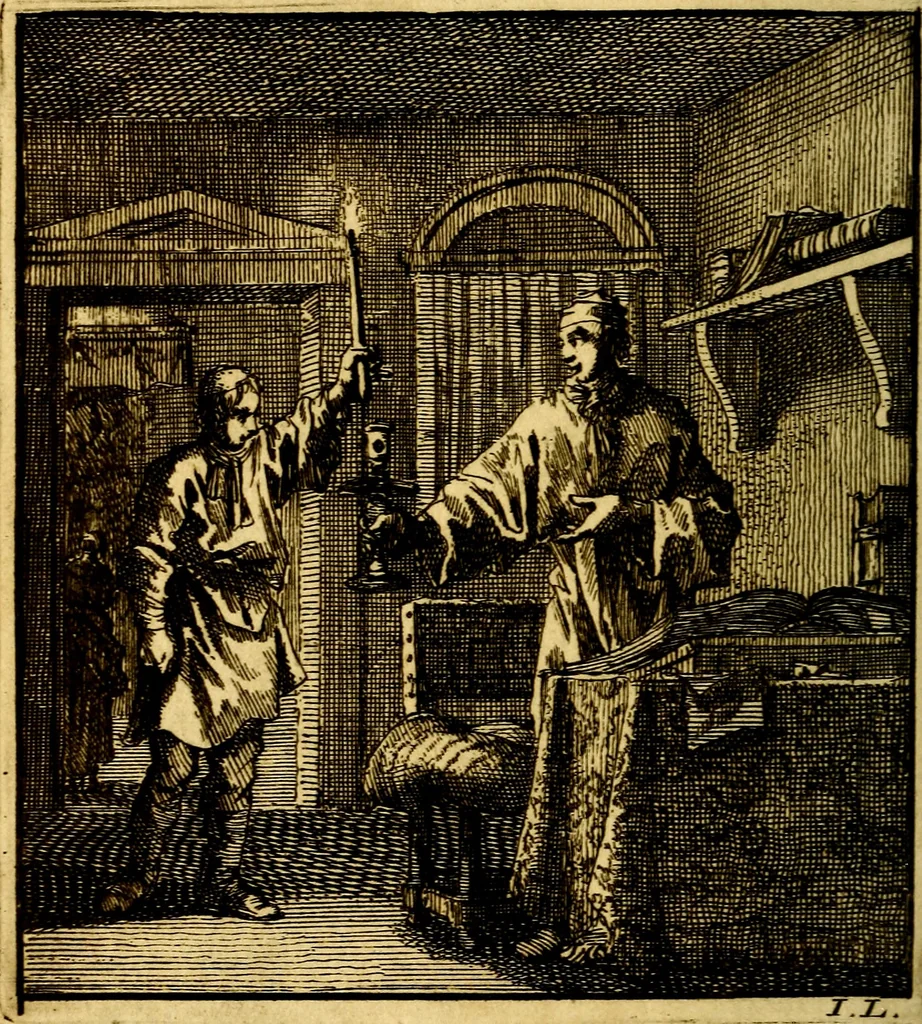 An illustration from Het leezaam huisraad, vertoond in vyftig konstige figuuren, met godlyke spruken en stichtelyke verzen, 1711, leaf 59