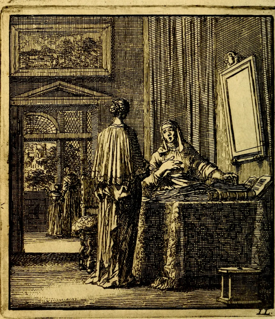 An illustration from Het leezaam huisraad, vertoond in vyftig konstige figuuren, met godlyke spruken en stichtelyke verzen, 1711, leaf 67