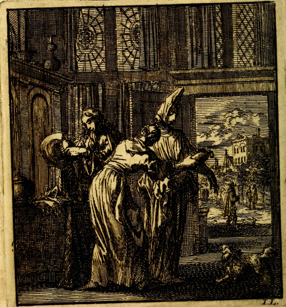An illustration from Het leezaam huisraad, vertoond in vyftig konstige figuuren, met godlyke spruken en stichtelyke verzen, 1711, leaf 71