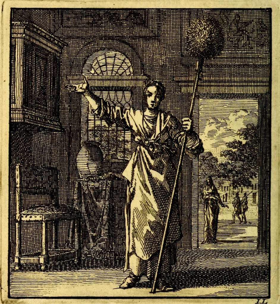 An illustration from Het leezaam huisraad, vertoond in vyftig konstige figuuren, met godlyke spruken en stichtelyke verzen, 1711, leaf 91