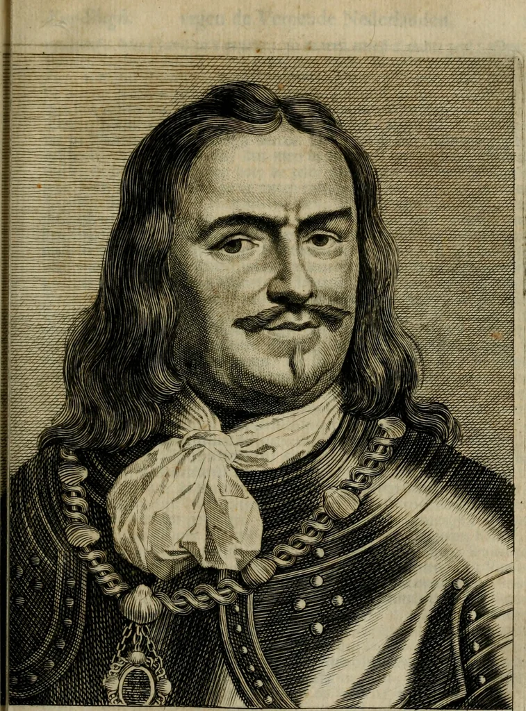 An illustration from Het ontroerde Nederlandt, door de wapenen des konings van Vrankryk : dat is een waarchtigh verhaal van den Fransen, Engelsen, Keulsen, en Munstersen oorlogh, tegen de Vereenigde Nederlanden, met desselfs binnelandtse beroerten ..., 1674, leaf 212