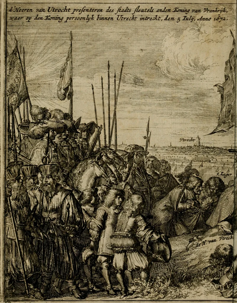 An illustration from Het ontroerde Nederlandt, door de wapenen des konings van Vrankryk : dat is een waarchtigh verhaal van den Fransen, Engelsen, Keulsen, en Munstersen oorlogh, tegen de Vereenigde Nederlanden, met desselfs binnelandtse beroerten ..., 1674, leaf 333