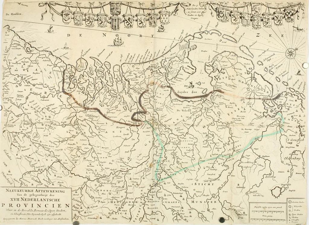 An illustration from Het ontroerde Nederlandt, door de wapenen des konings van Vrankryk : dat is een waarchtigh verhaal van den Fransen, Engelsen, Keulsen, en Munstersen oorlogh, tegen de Vereenigde Nederlanden, met desselfs binnelandtse beroerten ..., 1674, leaf 383