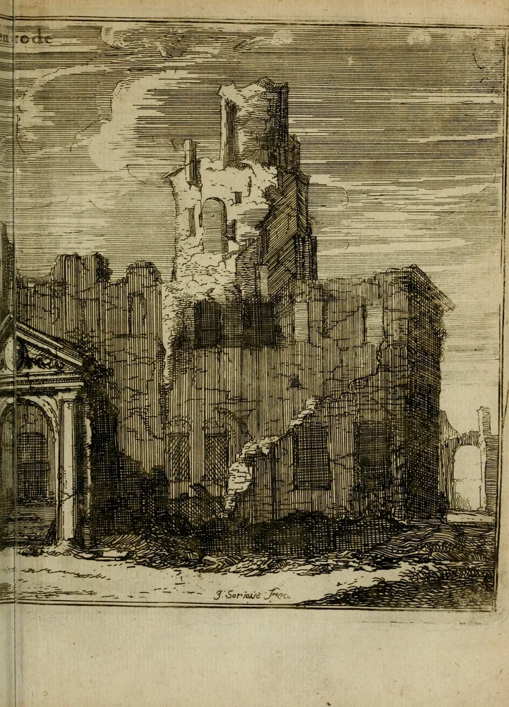 An illustration from Het ontroerde Nederlandt, door de wapenen des konings van Vrankryk : dat is een waarchtigh verhaal van den Fransen, Engelsen, Keulsen, en Munstersen oorlogh, tegen de Vereenigde Nederlanden, met desselfs binnelandtse beroerten ..., 1674, leaf 698