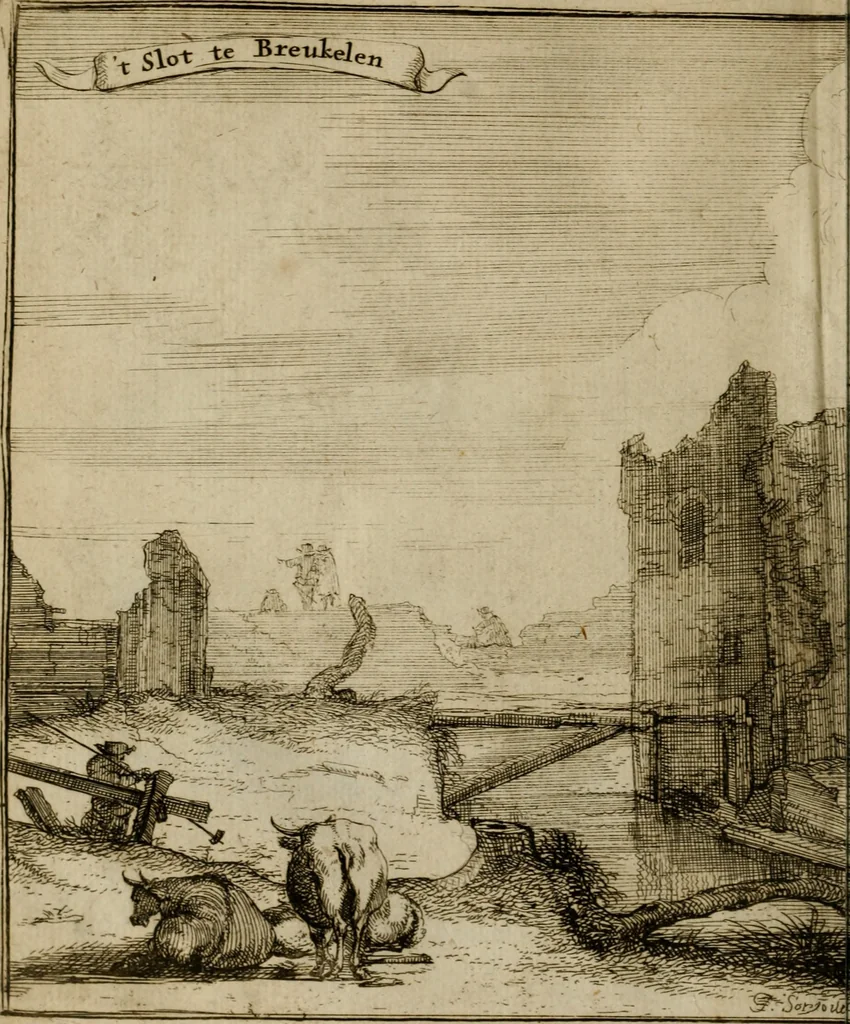 An illustration from Het ontroerde Nederlandt, door de wapenen des konings van Vrankryk : dat is een waarchtigh verhaal van den Fransen, Engelsen, Keulsen, en Munstersen oorlogh, tegen de Vereenigde Nederlanden, met desselfs binnelandtse beroerten ..., 1674, leaf 701