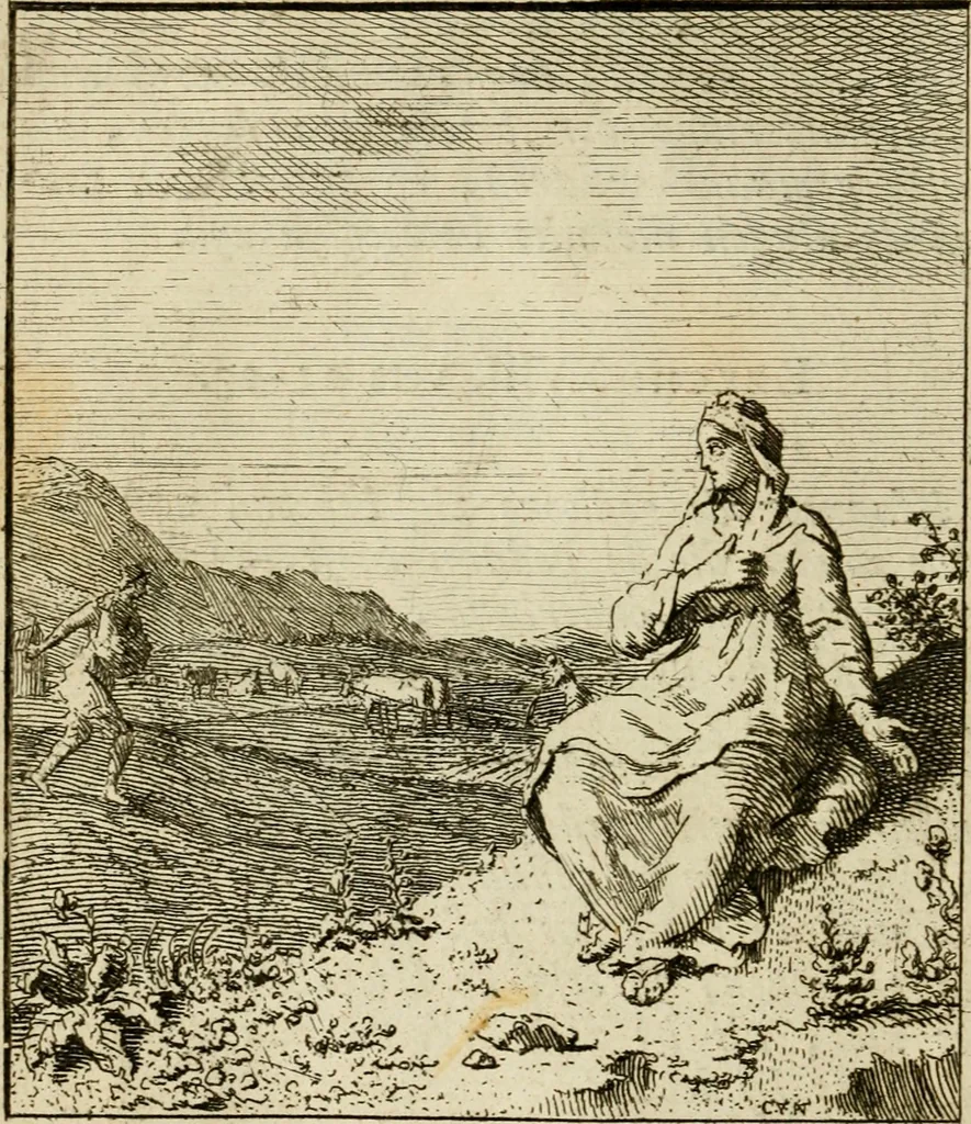 An illustration from Het overvloeijend herte, of nagelatene verzen, 1767, leaf 69