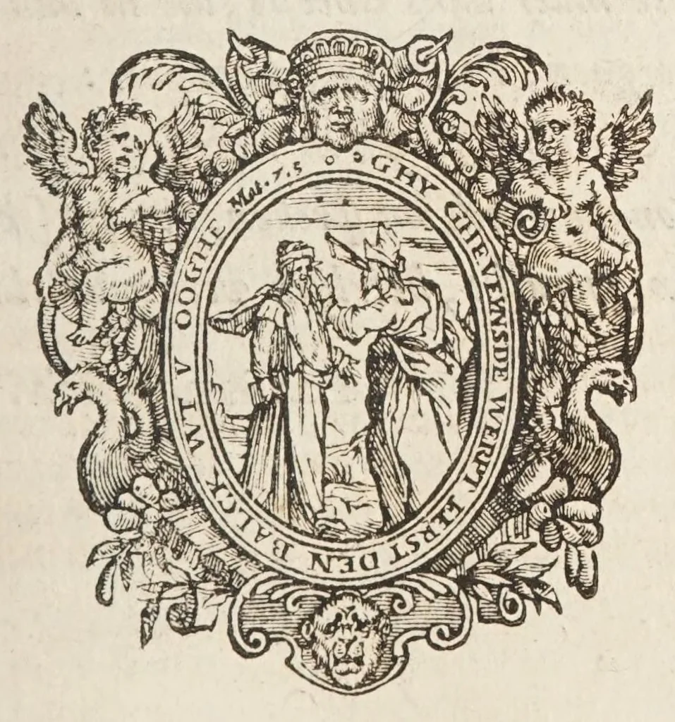 An illustration from Het schilder-boeck, waerin voor eerst de leerlustighe iueght den grondt der edel vry schilderconst in verscheyden deelen wort voorghedraghen. Daer nae in dry deelen t'leuen der vermaerde doorluchtighe schilders des ouden, en nieuwen tyds. Eyntlyck d'wtlegghinghe op den Metamorphoseon Pub. Ouidij Nasonis. Oock daerbeneffens wtbeeldinghe der figueren. Alles dienstich en nut den schilders, constbeminders en dichters, oock allen staten van menschen, 1604, leaf 215