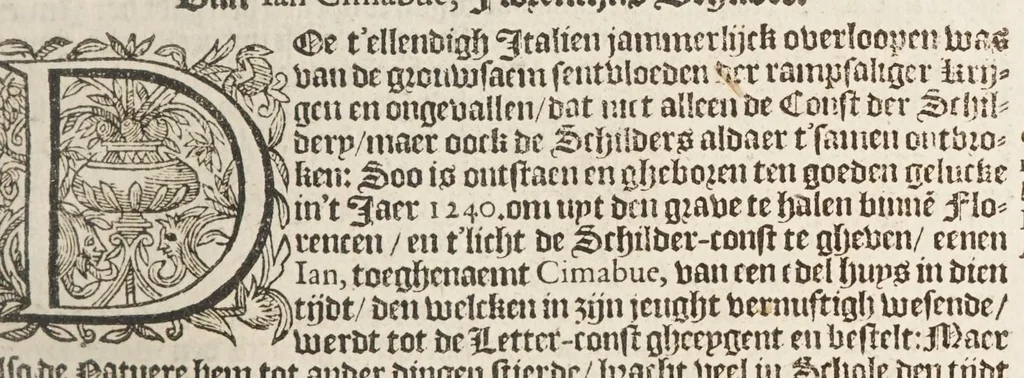 An illustration from Het schilder-boeck, waerin voor eerst de leerlustighe iueght den grondt der edel vry schilderconst in verscheyden deelen wort voorghedraghen. Daer nae in dry deelen t'leuen der vermaerde doorluchtighe schilders des ouden, en nieuwen tyds. Eyntlyck d'wtlegghinghe op den Metamorphoseon Pub. Ouidij Nasonis. Oock daerbeneffens wtbeeldinghe der figueren. Alles dienstich en nut den schilders, constbeminders en dichters, oock allen staten van menschen, 1604, leaf 221