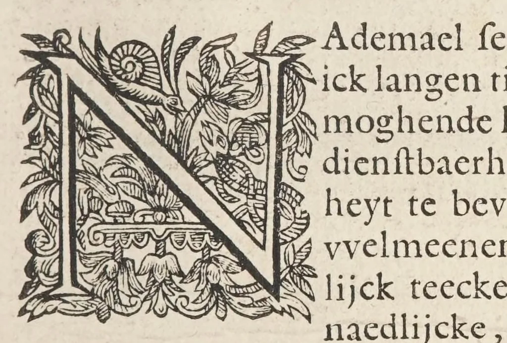 An illustration from Het schilder-boeck, waerin voor eerst de leerlustighe iueght den grondt der edel vry schilderconst in verscheyden deelen wort voorghedraghen. Daer nae in dry deelen t'leuen der vermaerde doorluchtighe schilders des ouden, en nieuwen tyds. Eyntlyck d'wtlegghinghe op den Metamorphoseon Pub. Ouidij Nasonis. Oock daerbeneffens wtbeeldinghe der figueren. Alles dienstich en nut den schilders, constbeminders en dichters, oock allen staten van menschen, 1604, leaf 5