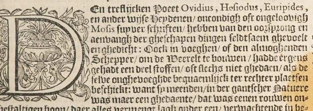 An illustration from Het schilder-boeck, waerin voor eerst de leerlustighe iueght den grondt der edel vry schilderconst in verscheyden deelen wort voorghedraghen. Daer nae in dry deelen t'leuen der vermaerde doorluchtighe schilders des ouden, en nieuwen tyds. Eyntlyck d'wtlegghinghe op den Metamorphoseon Pub. Ouidij Nasonis. Oock daerbeneffens wtbeeldinghe der figueren. Alles dienstich en nut den schilders, constbeminders en dichters, oock allen staten van menschen, 1604, leaf 663