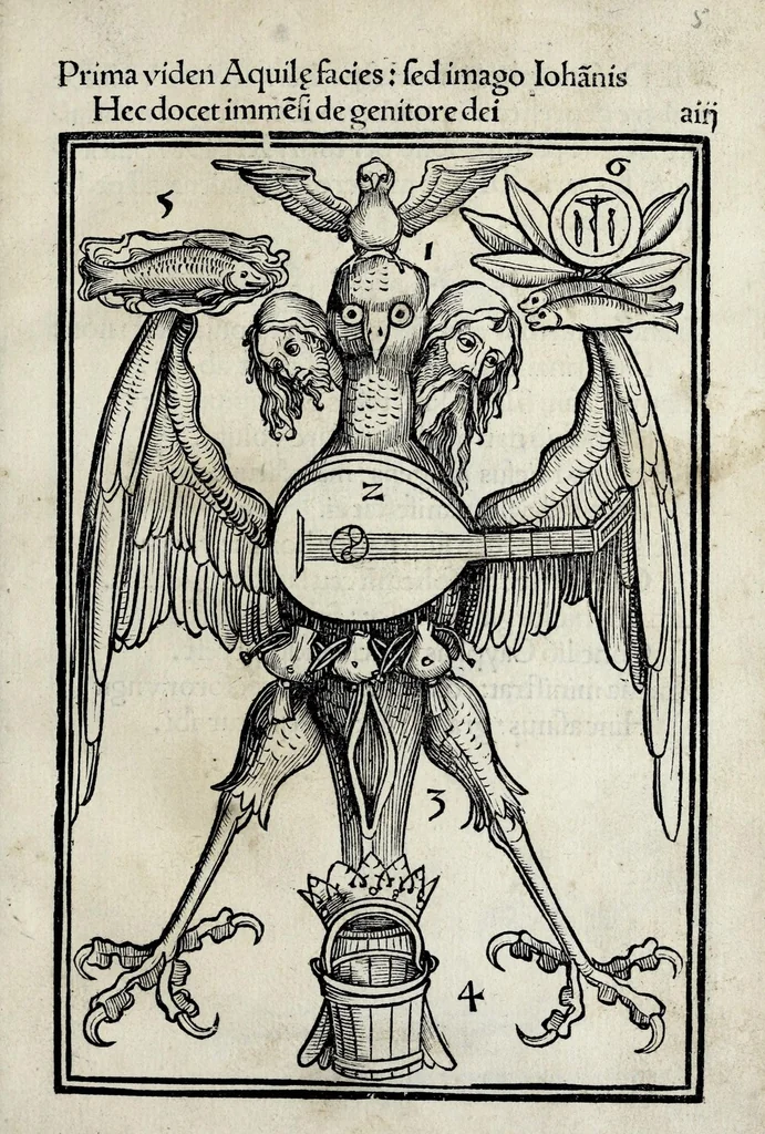 An illustration from Hexastichon Sebastiani Brant in memorabiles euangelistar[um] figuras ..., 1502, leaf 17