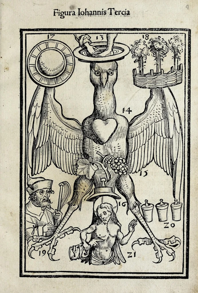 An illustration from Hexastichon Sebastiani Brant in memorabiles euangelistar[um] figuras ..., 1502, leaf 21