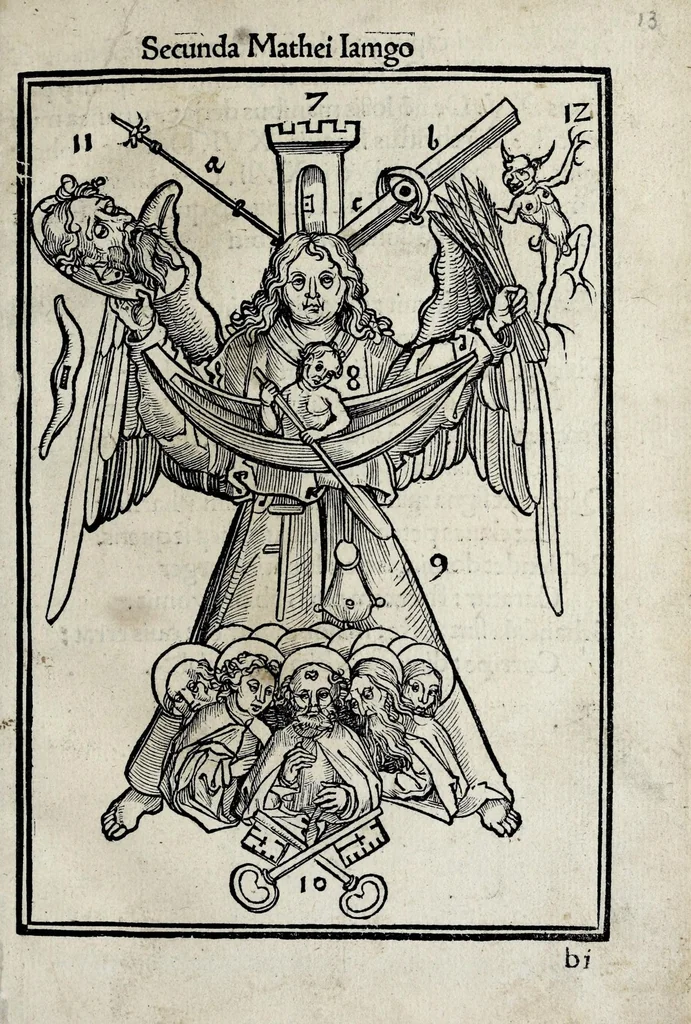 An illustration from Hexastichon Sebastiani Brant in memorabiles euangelistar[um] figuras ..., 1502, leaf 25