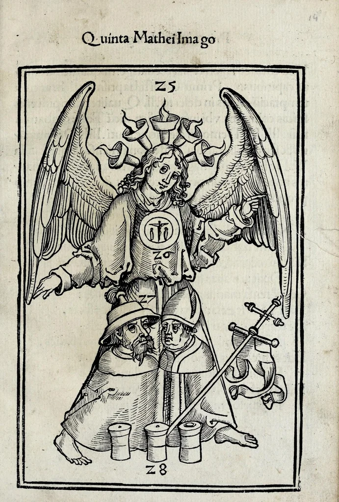 An illustration from Hexastichon Sebastiani Brant in memorabiles euangelistar[um] figuras ..., 1502, leaf 31