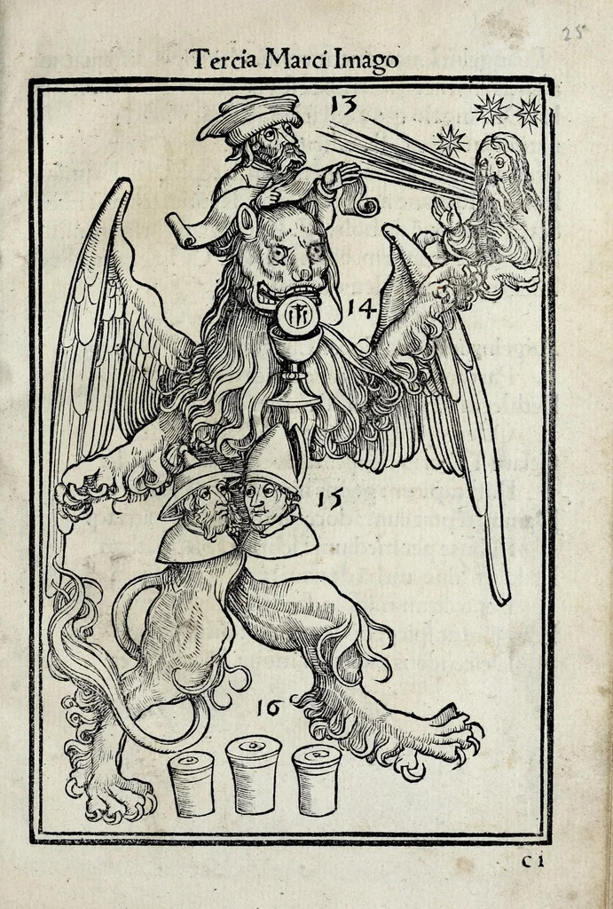 An illustration from Hexastichon Sebastiani Brant in memorabiles euangelistar[um] figuras ..., 1502, leaf 37