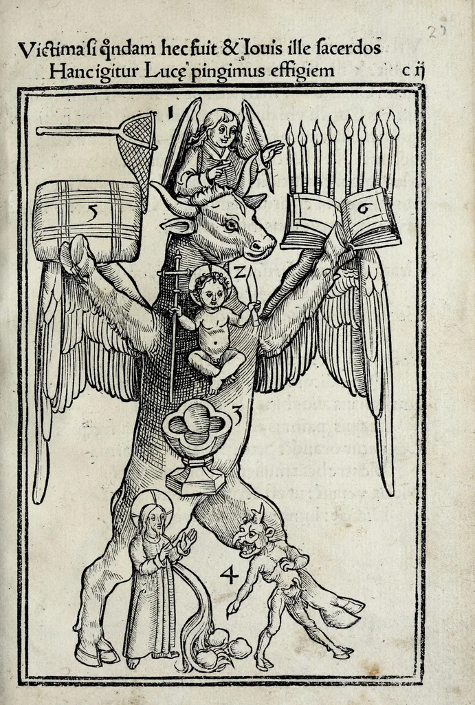 An illustration from Hexastichon Sebastiani Brant in memorabiles euangelistar[um] figuras ..., 1502, leaf 39