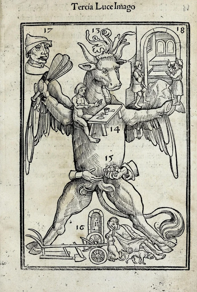 An illustration from Hexastichon Sebastiani Brant in memorabiles euangelistar[um] figuras ..., 1502, leaf 43