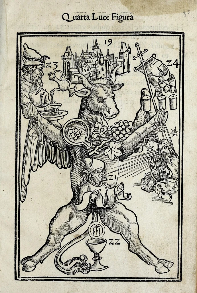 An illustration from Hexastichon Sebastiani Brant in memorabiles euangelistar[um] figuras ..., 1502, leaf 45