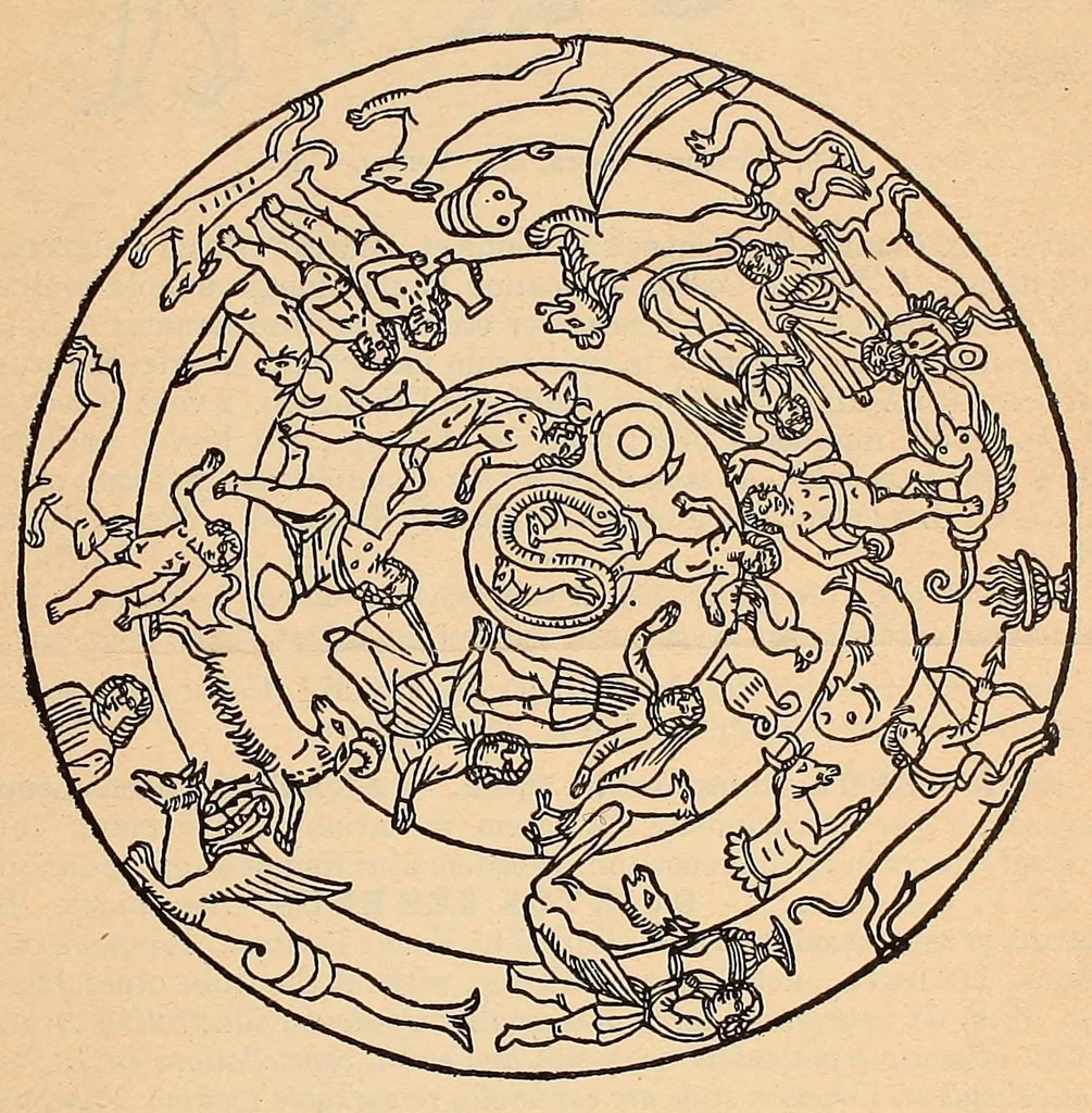 An illustration from Hic codex Auienii co[n]tinet epigra[m]ma, eiusde[m] Arati phaenomena geographia[m] carmine heroico & oras maritimas trimetro iambico Germanici quoq[ue] & Marci Tulii Arati fragmenta & Sereni uersus de uariis curandis morbis, leaf 3