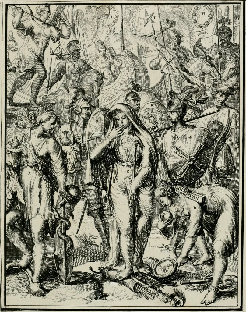 An illustration from Hieroglyphica, of, Merkbeelden der oude volkeren : namentlyk Egyptenaren, Chaldeeuwen, Feniciers, Joden, Grieken, Romeynen, enz. : nevens een omstandig bericht van het verval en voortkruypende verbastering der godsdiensten door verscheyde eeuwen : en eyndelyk de hervorming, tot op deze tyden toe vervolgt : In LXIII. hoofdstukken, en zoo veele kopere print-blaaden, 1735, leaf 104