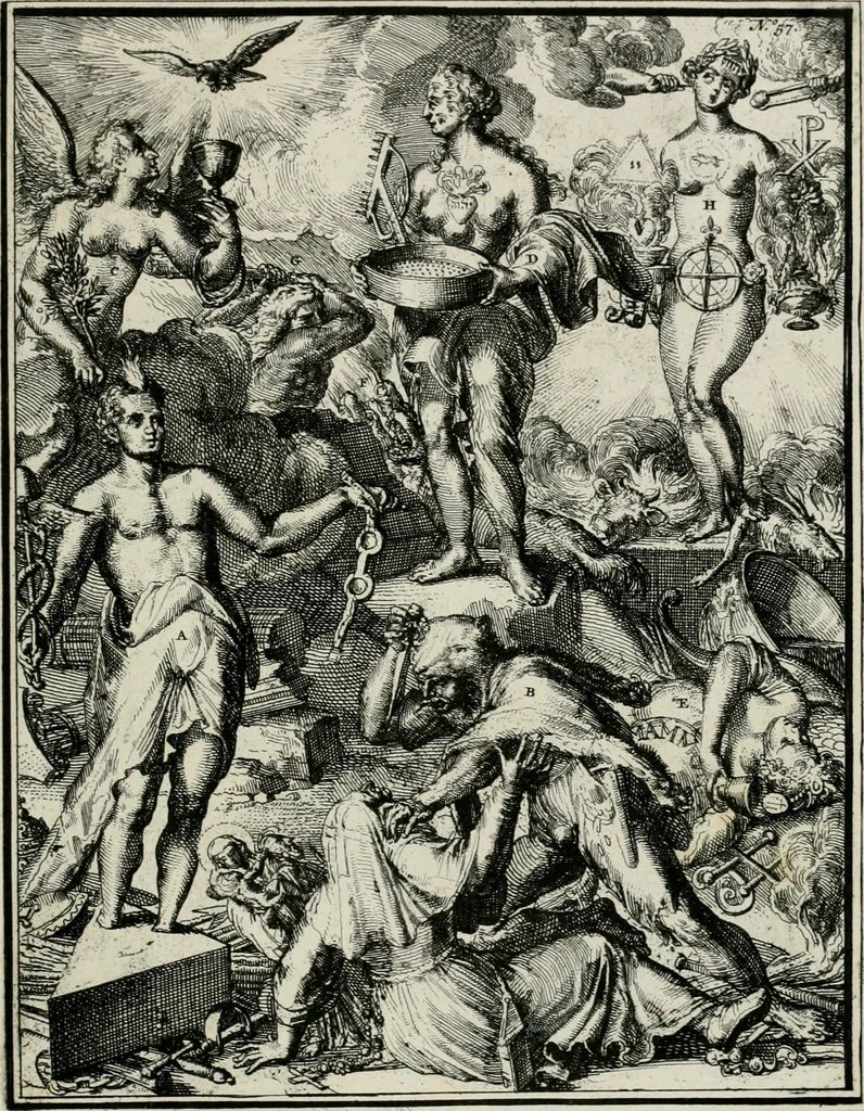 An illustration from Hieroglyphica, of, Merkbeelden der oude volkeren : namentlyk Egyptenaren, Chaldeeuwen, Feniciers, Joden, Grieken, Romeynen, enz. : nevens een omstandig bericht van het verval en voortkruypende verbastering der godsdiensten door verscheyde eeuwen : en eyndelyk de hervorming, tot op deze tyden toe vervolgt : In LXIII. hoofdstukken, en zoo veele kopere print-blaaden, 1735, leaf 122