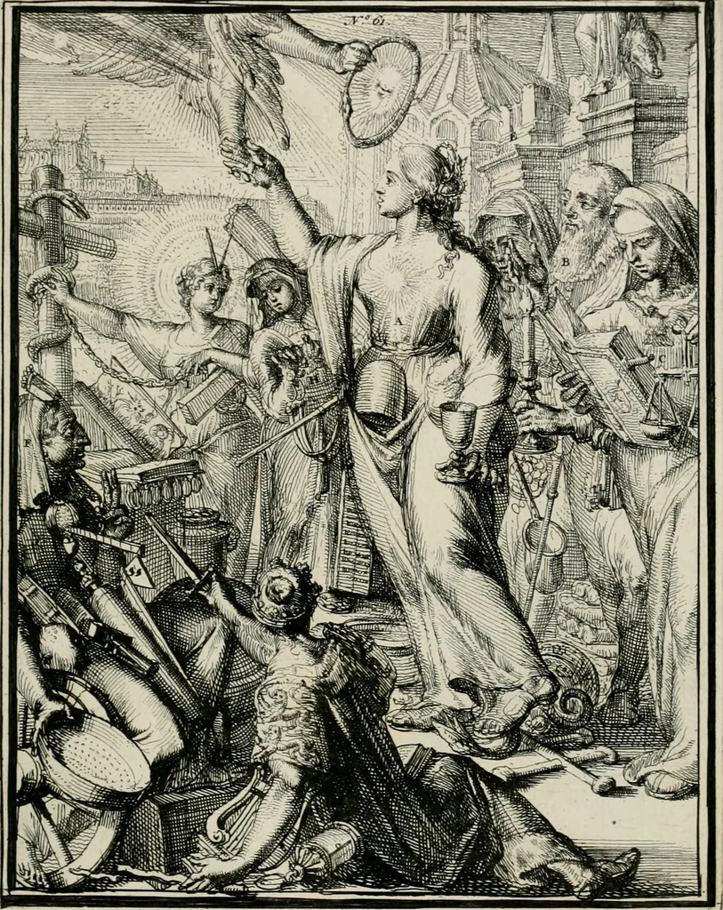 An illustration from Hieroglyphica, of, Merkbeelden der oude volkeren : namentlyk Egyptenaren, Chaldeeuwen, Feniciers, Joden, Grieken, Romeynen, enz. : nevens een omstandig bericht van het verval en voortkruypende verbastering der godsdiensten door verscheyde eeuwen : en eyndelyk de hervorming, tot op deze tyden toe vervolgt : In LXIII. hoofdstukken, en zoo veele kopere print-blaaden, 1735, leaf 130