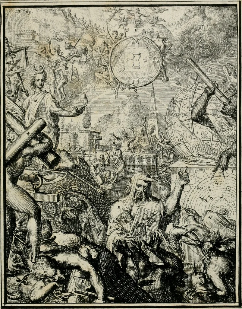 An illustration from Hieroglyphica, of, Merkbeelden der oude volkeren : namentlyk Egyptenaren, Chaldeeuwen, Feniciers, Joden, Grieken, Romeynen, enz. : nevens een omstandig bericht van het verval en voortkruypende verbastering der godsdiensten door verscheyde eeuwen : en eyndelyk de hervorming, tot op deze tyden toe vervolgt : In LXIII. hoofdstukken, en zoo veele kopere print-blaaden, 1735, leaf 134