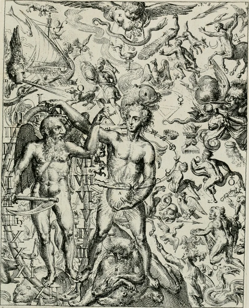 An illustration from Hieroglyphica, of, Merkbeelden der oude volkeren : namentlyk Egyptenaren, Chaldeeuwen, Feniciers, Joden, Grieken, Romeynen, enz. : nevens een omstandig bericht van het verval en voortkruypende verbastering der godsdiensten door verscheyde eeuwen : en eyndelyk de hervorming, tot op deze tyden toe vervolgt : In LXIII. hoofdstukken, en zoo veele kopere print-blaaden, 1735, leaf 24