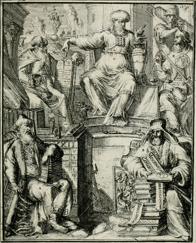 An illustration from Hieroglyphica, of, Merkbeelden der oude volkeren : namentlyk Egyptenaren, Chaldeeuwen, Feniciers, Joden, Grieken, Romeynen, enz. : nevens een omstandig bericht van het verval en voortkruypende verbastering der godsdiensten door verscheyde eeuwen : en eyndelyk de hervorming, tot op deze tyden toe vervolgt : In LXIII. hoofdstukken, en zoo veele kopere print-blaaden, 1735, leaf 70