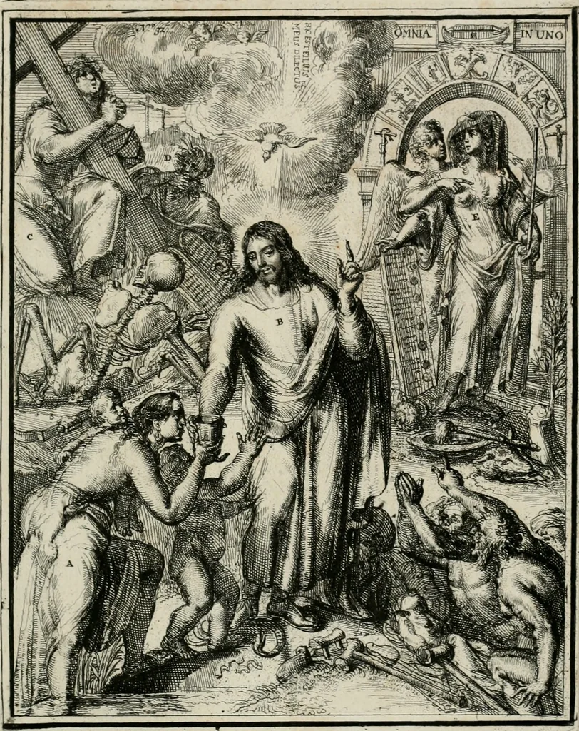 An illustration from Hieroglyphica, of, Merkbeelden der oude volkeren : namentlyk Egyptenaren, Chaldeeuwen, Feniciers, Joden, Grieken, Romeynen, enz. : nevens een omstandig bericht van het verval en voortkruypende verbastering der godsdiensten door verscheyde eeuwen : en eyndelyk de hervorming, tot op deze tyden toe vervolgt : In LXIII. hoofdstukken, en zoo veele kopere print-blaaden, 1735, leaf 72